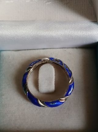 Anello argentone Blu Intrecciato