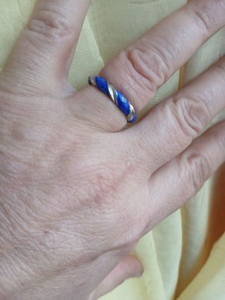 Anello argentone Blu Intrecciato