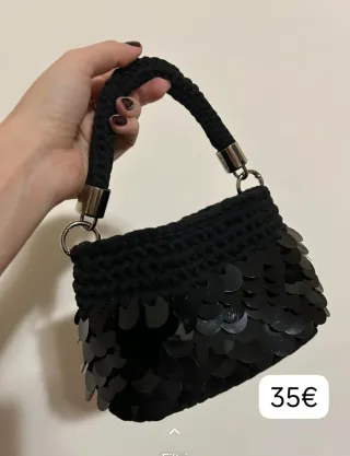Borsa uncinetto marrone con filo dorato