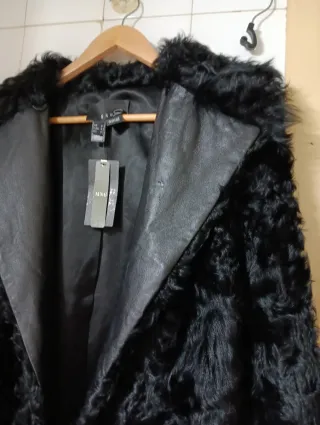 Chaquetón MNG Piel Astracán y Cuero Negro