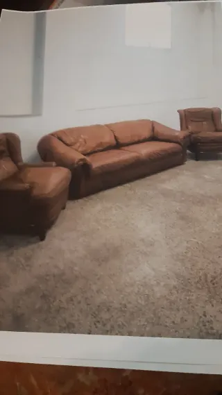 Juego de Sofás de Piel Marrón