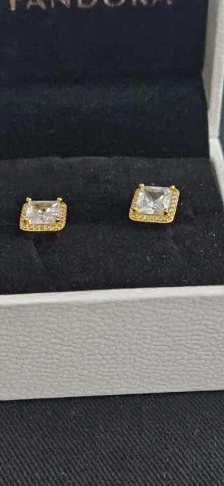 Pendientes Pandora Oro Cuadrados Circonitas