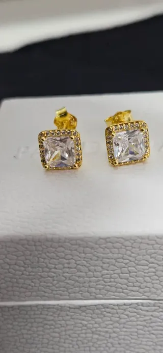 Pendientes Pandora Oro Cuadrados Circonitas