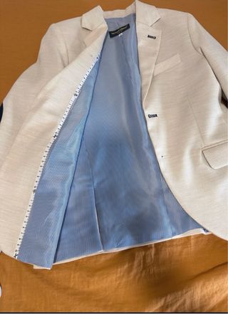 Traje de comunión niño beige y azul