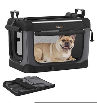 Feandrea Transportín para Perros, Plegable, 60 x 42 x 42 cm, para Perros Pequeños, Tela Oxford, Puertas de Malla, Asas y Bolsillo de Almacenamiento, Negro Tinta PDC016B01