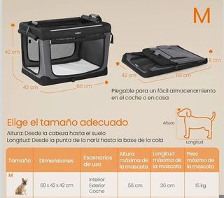 Feandrea Transportín para Perros, Plegable, 60 x 42 x 42 cm, para Perros Pequeños, Tela Oxford, Puertas de Malla, Asas y Bolsillo de Almacenamiento, Negro Tinta PDC016B01
