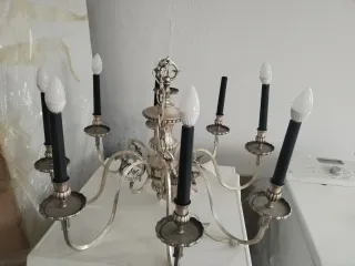 Lámpara colgante cristal verde y metal dorado