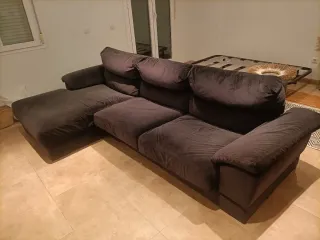 Sofá modular tela marrón oscuro. Chaise lounge.