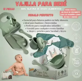 Vajilla Bebé 12 Piezas Silicona Grado Alimenticio
