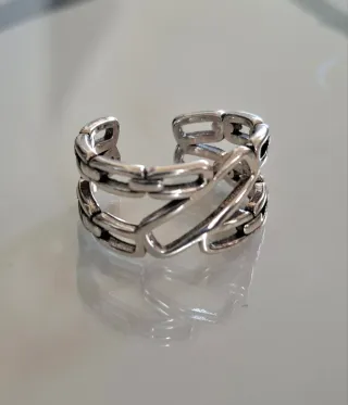 Anillo Plata Diseño Cadena Ajustable
