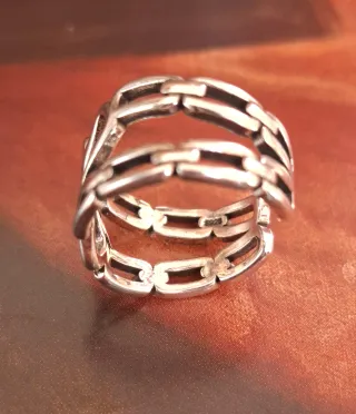Anillo Plata Diseño Cadena Ajustable