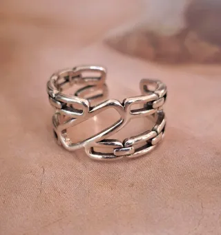 Anillo Plata Diseño Cadena Ajustable