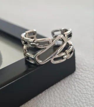 Anillo Plata Diseño Cadena Ajustable