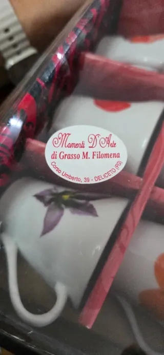 Set 6 tazzine caffè con piattini a forma di foglia