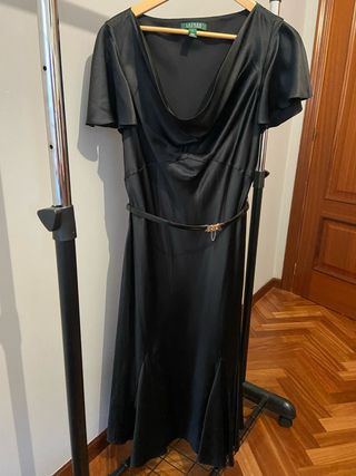 Vestido de cóctel en seda negro Ralph Lauren