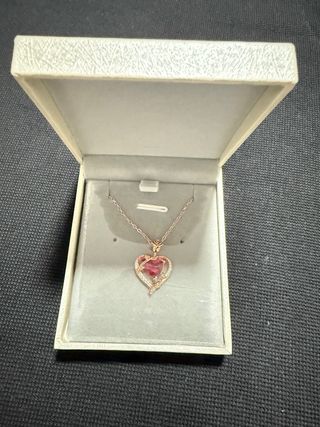 Collar Corazón Rosa Plata ley 925