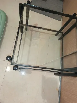 Mesa de centro cristal y metal negra