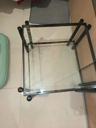 Mesa de centro cristal y metal negra