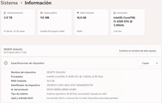 PC HP i5, 16GB RAM, 240GB SSD, 1TB HDD, W11