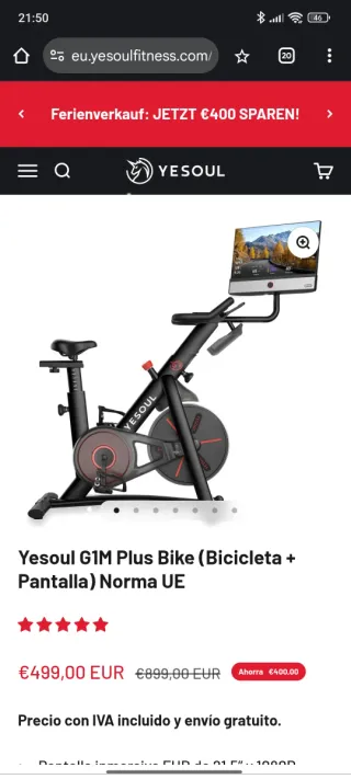 Bicicleta Estática Yesoul G1M Plus. Nueva
