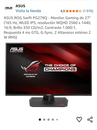 Monitor Asus ROG Swift PG279Q 27" 2K 165Hz