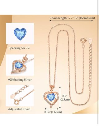 Collar Corazón Rosa Azul Plata Ley 925