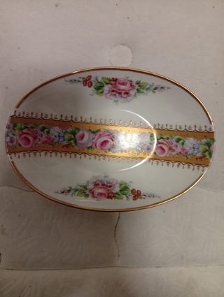 Plato Limoges Porcelana Flores Doradas