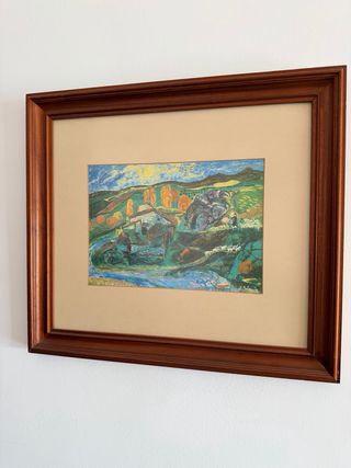 Cuadro paisaje árboles madera