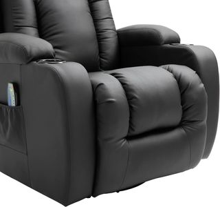 Sillón Masajeador Reclinable Manual, Sillón Relax Eléctrico Calentador Giratorio Con Balanceo, Portavasos, Control Remoto, Reposapiés, Bolsillos Laterales, en Piel PU, Negro