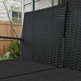 Set da Giardino 5 Pezzi con 2 Sedie, Divano e 2 Tavoli, Mobili da Giardino con Sedute e Cuscini e Tavolo in Vetro, Nero