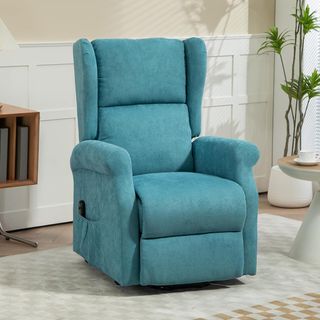 Sillón Eléctrico Elevador Reclinable 135°, Sillón Relax Eléctrico en Tejido Efecto Lino Con Mando a Distancia, Reposapiés Y 2 Bolsillos Laterales para Salón, Azul