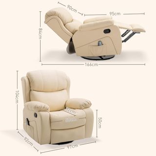 Sillón Relax Masajeador con Reclinación Regulable, 8 Puntos Vibrantes y Calentadores, Sillón Eléctrico Giratorio 360° con Control Remoto, en Cuero Sintético y Acero, Beige