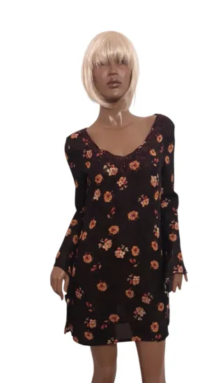 Blusa lunga floreale nera