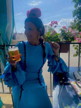 Traje Flamenca Azul Celeste Talla 38