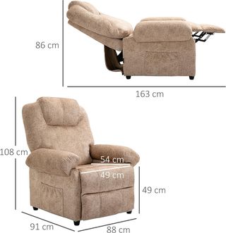 Sillón Relax Reclinable Manual en Tela, Sillón Reclinable Con Reposapiés Extraíble Y Bolsa Lateral para Sala de Estar, Beige