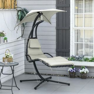 Silla Colgante de Jardín con Techo Orientable a Prueba de UV, Silla mecedora colgante acolchada para exterior, Gris 190X115X190 Cm