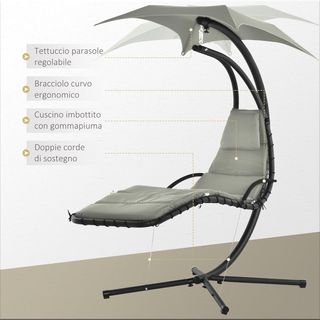 Silla Colgante de Jardín con Techo Orientable a Prueba de UV, Silla mecedora colgante acolchada para exterior, Gris 190X115X190 Cm