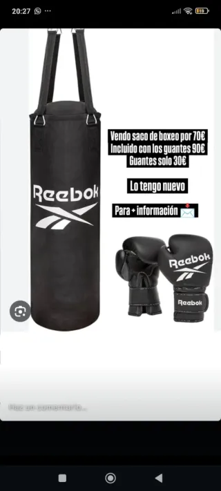 Saco de boxeo y guantes Reebok