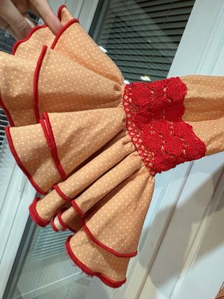 Traje de Flamenca naranja y Rojo