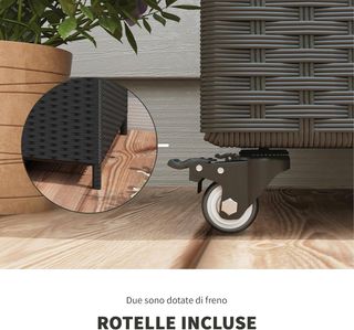 Baúl De Jardín En Rattan PE Con Ruedas, Caja Contenedora De Exterior Con Pistón Neumático Y Asa Lateral, Volumen 316L, 121X57X67Cm, Negro