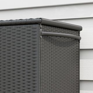 Baúl De Jardín En Rattan PE Con Ruedas, Caja Contenedora De Exterior Con Pistón Neumático Y Asa Lateral, Volumen 316L, 121X57X67Cm, Negro