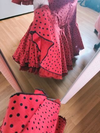 Traje Flamenca Rojo Lunar Negro Talla 38