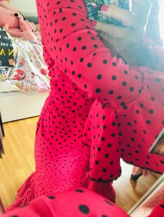 Traje Flamenca Rojo Lunar Negro Talla 38