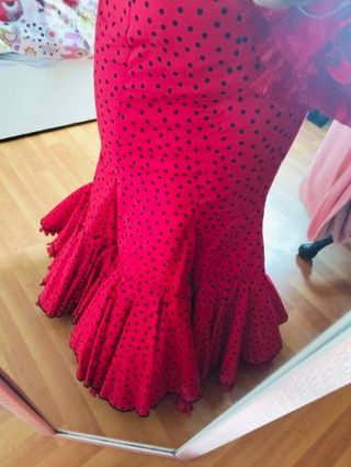Traje Flamenca Rojo Lunar Negro Talla 38