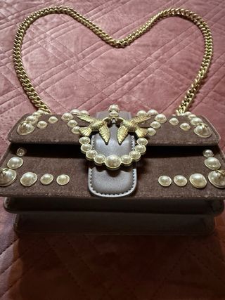 Borsa Pinko perle beige e oro