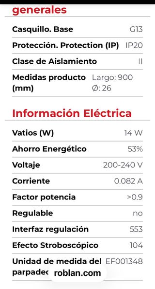 Tubo LED Roblan 90cm 14W 4000K