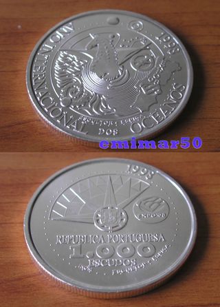 Moneda 1000 Escudos Plata Portugal 1998 Expo