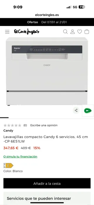 Lavavajillas Candy Compacto 6 servicios