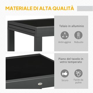 Mesa de Jardín Extensible de 80/160X80X75 Cm, Mesa de Comedor Extensible para 4-6 Personas Rectangular de Aluminio con Tapa de Vidrio Templado, para Patio, Terraza, Balcón, Negra