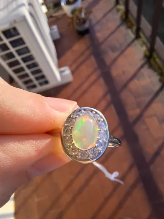 Anello Acciaio Opale Etiope Moissanite
